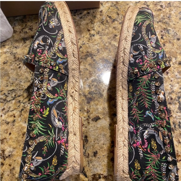 Black Floral Christian Louboutin Spiked Espadrilles Flats Sizing-see measurement - Picture 4 of 8